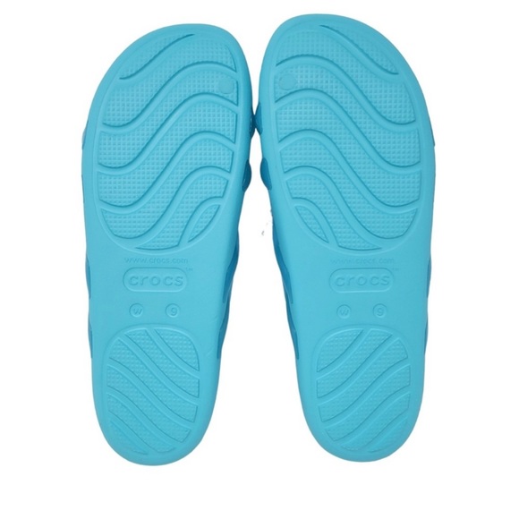 NWT CROCS Splash Shine Strappy Slide Sandals Aqua Blue - Picture 4 of 5
